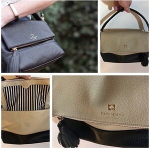 KATE SPADE ♠️ Two-Tone Black and Cream Pebbled Leather Top-Handle Shoulder Bag